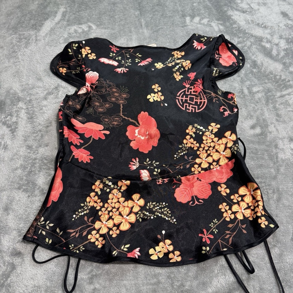 VTG Y2K Miss Me Floral Babydoll Tie Top Size L Grunge Whimsy Goth Rave Retro - Picture 6 of 8